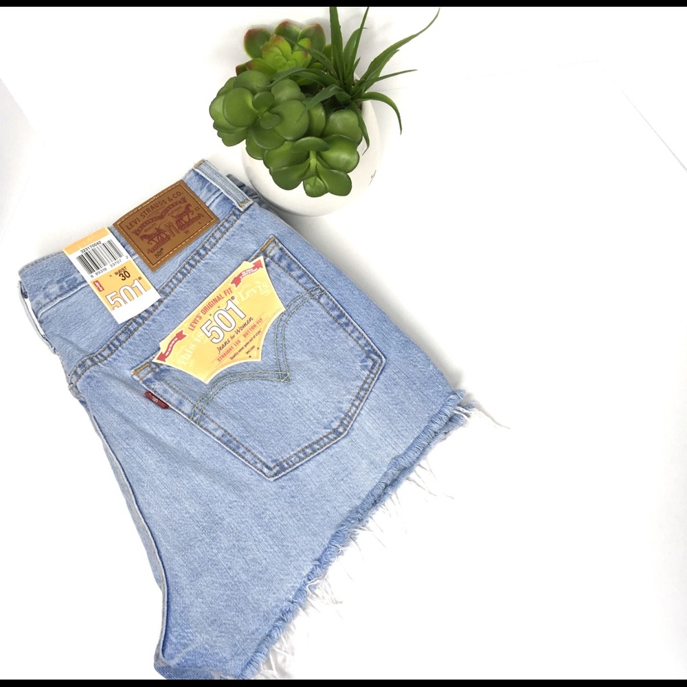 Levi 501 Light Wash Distressed Shorts - Picture 5 of 5